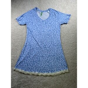 Honeydew Nightgown Womens Small Blue Leopard Print Short Sleeve Lace Trim Pajama